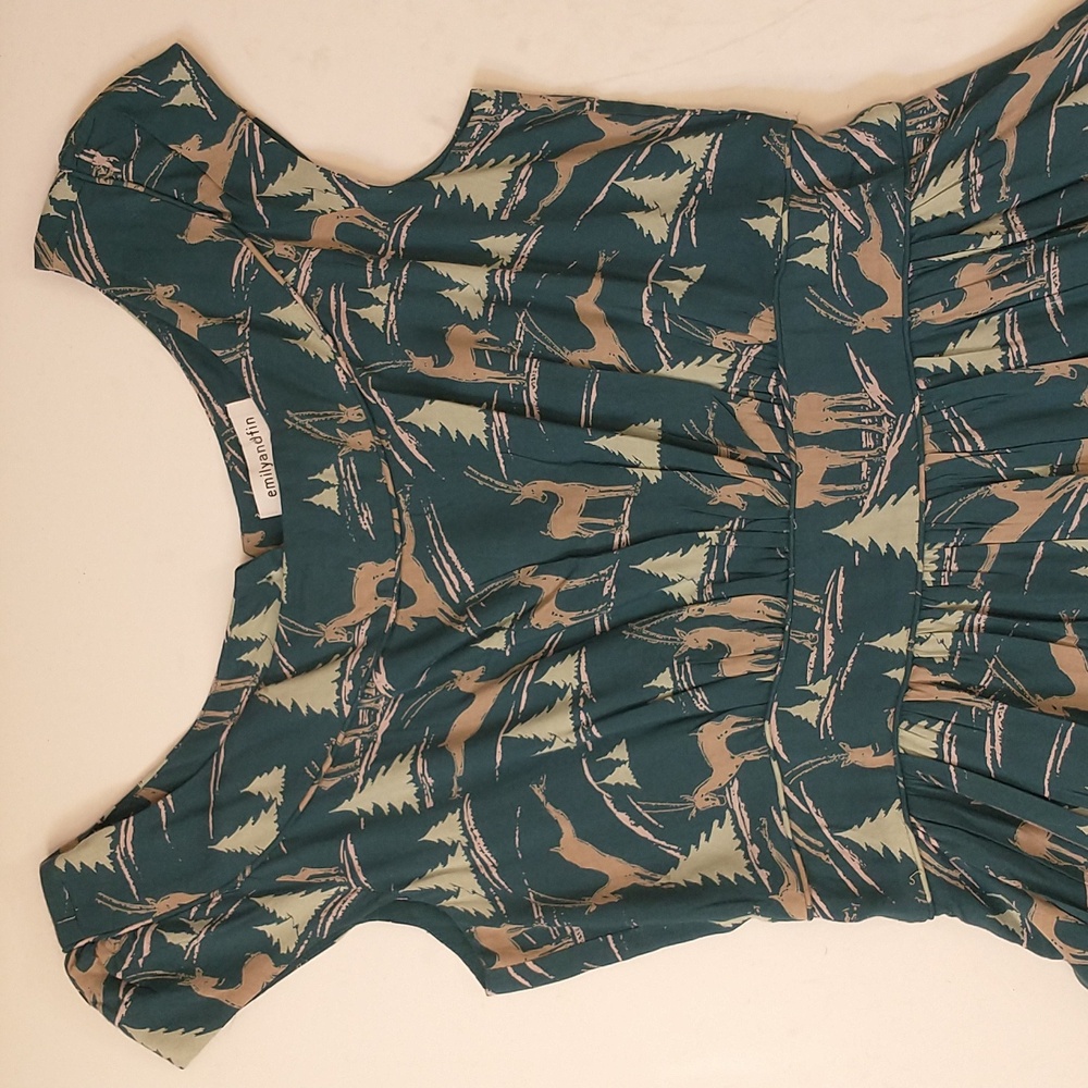 Quality Midi Dress Deer Forest Print Feminine Cap Sleeve Emily and Fin London UK - Picture 12 of 15